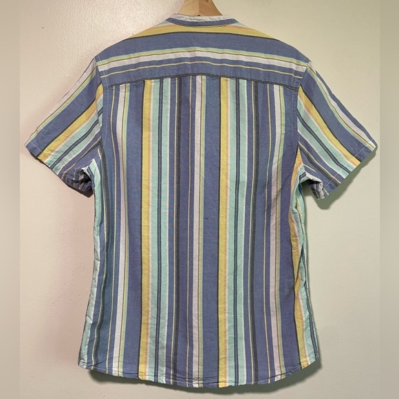 ASOS DESIGN regular fit grandad collar oxford stripe shirt in pastel colours - S - Picture 11 of 12